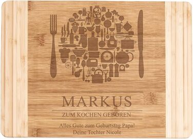 Maverton Bamboo Cutting Board with Engraving - Serving Board - Charcuterie Board Solid Wood - Size: 35x25 cm - Cutting Board for Men - Christmas Gifts - for Birthdays - for Christmas - Cutlery