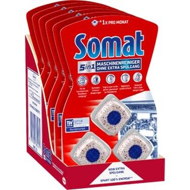 Очищувач для посудомийних машин SOMAT 5in1 Anti-Kalk, засоби для щомісячного чищення та догляду за технікою, 6 упаковок по 3 таблетки (всього 18 шт)