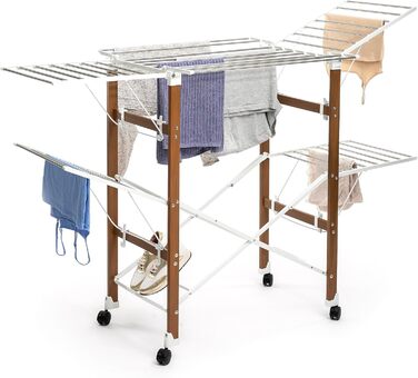 InnovaGoods - Folding and Extendable Metal Clothes Rack, 3 Height Levels, 11 Rods, Waterproof, Lightweight, Tool-Free Assembly, Iron, Size A (White)