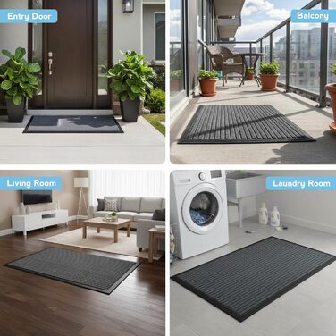 Килимок для дому та вулиці Cozary 43x75 см, сірий. Не слизький, миючий, довговічний. Для входу, тераси, саду.