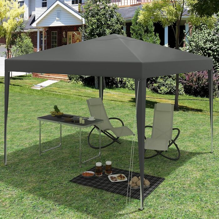 WOLTU Pop-Up Pavilion, Waterproof Folding Pavilion, Sun Shade Event Pavilion, Garden Pavilion for Terrace, Camping, Festival, Pagoda Tent from Oxford Fabric with Metal Frame, 3 x 3 m, PVL0002be (Gray)