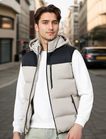 Чоловіча зимова жилетка AIEOE з капюшоном, тепла степна жилетка, стильний блоковий колір, розміри EU S-XL (Хакі, L)