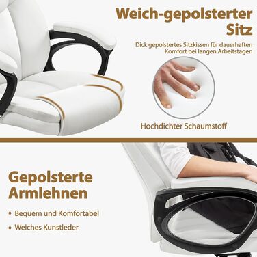 Офісне крісло Yaheetech для офісу та дому: ергономічне, з високою спинкою, регульоване по висоті, з оббивкою з штучної шкіри (білий)