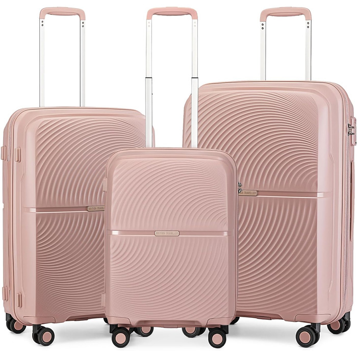 Набір валіз British Traveller: рожевий, з TSA-замком, 3 шт. (100% PP)