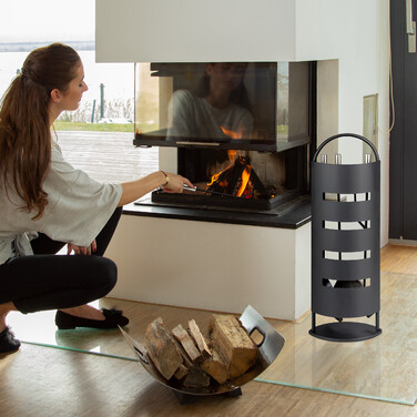 Relaxdays 5-Piece Fireplace Set in Black
