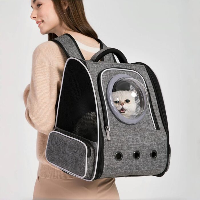 Рюкзак-переноска для котів та собак PENCCOR, розширюваний, сірий. Зручний рюкзак-транспортер для подорожей з домашніми тваринами. Дихаючий рюкзак для великих котів та маленьких собак.