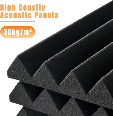 Акустичні панелі зі звукопоглинаючого поролону самоклеючі, 48 шт, пірамідні панелі для шумоізоляції студії та офісу, чорні, 30x30x2.5 см