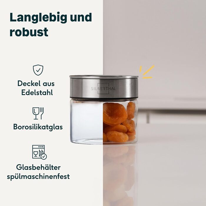 SILBERTHAL Storage Jars Glass with Lid 400 ml - Storage Jars for airtight & leak-proof storage in the kitchen