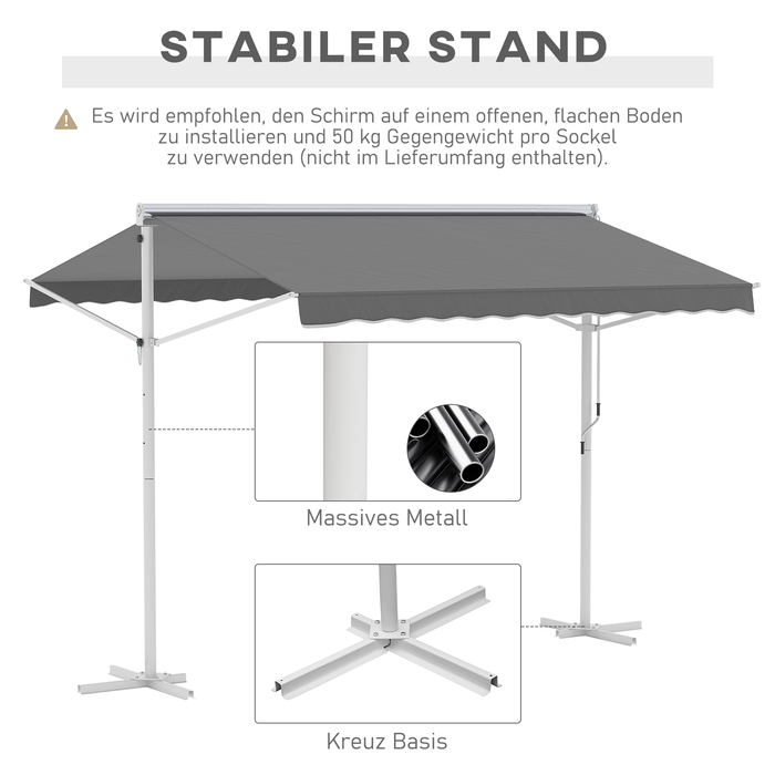 Outsunny Standmarkise Gartenmarkise 3x3м з відкидним плечем та ручкою, сіра терасна маркіза для захисту від сонця та відпочинку