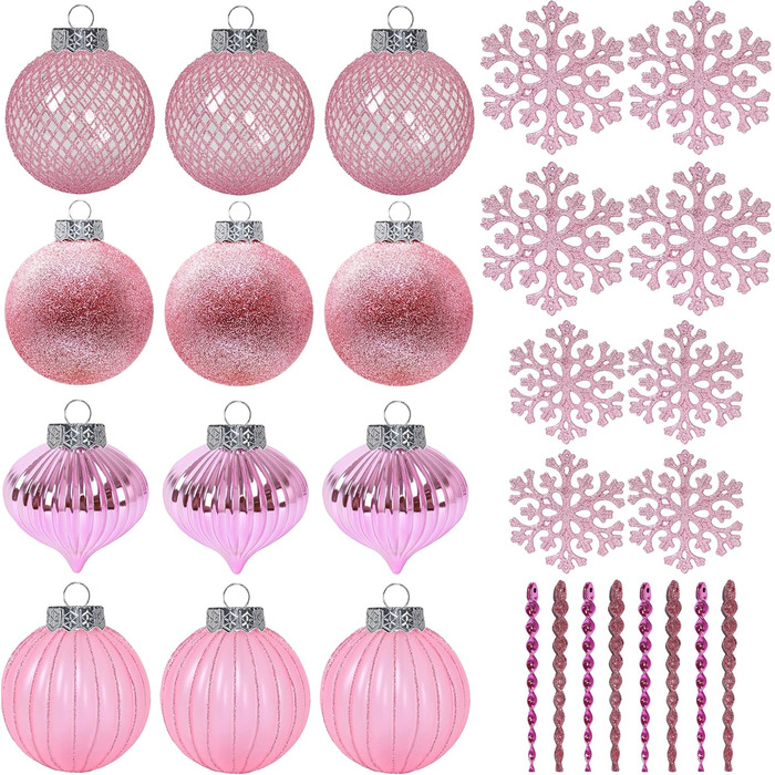 Набір прикрас для ялинки SLEETLY 28 шт. Біле золото: кулі, льодинки та сніжинки. Стійкі пластикові орнаменти для святкового декору