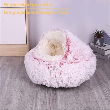 YUDANSI Cat Bed, 40cm Covered Dog Bed Cat Cave Bed Donut for Kittens Puppies, Plush Faux Fur Nest Fluffy Dog Bed Round Dog Cushion Dog Sofa Cat Bed for Cats and Small Dogs (Pink-50cm)