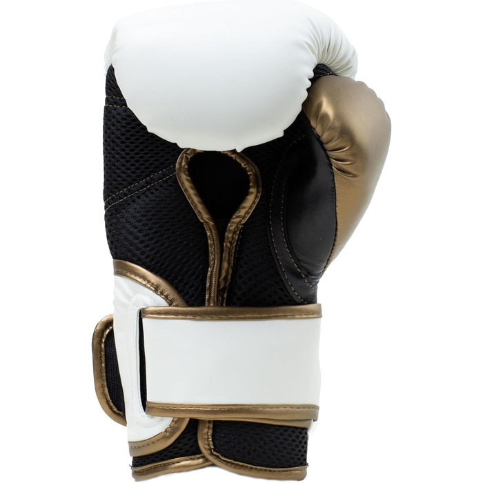 Боксерські рукавички Everlast Powerlock 2R для спарингу та тренування з боксерською грушею, з підтримкою зап'ястя, 4-шаровий шар, оригінальна екіпіровка Everlast (білий/золотий, 12oz)