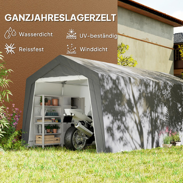 Outsunny Garage Tent, waterproof tent garage with doors, windows, anti-dust bicycle cover, shed, tool tent, storage shed for outdoor use, patio, garden, approx. 300 x 600 x 250 cm, Light Grey | Aosom