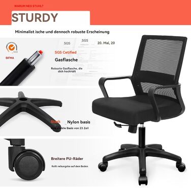 Ергономічне крісло для офісу, крісло для робочого столу з регульованими підлокітниками, 3D-підголівник та 3D-підтримка попереку, офісне крісло з функцією гойдання та нахилу (біле та чорне) (Чорний - оновлення)