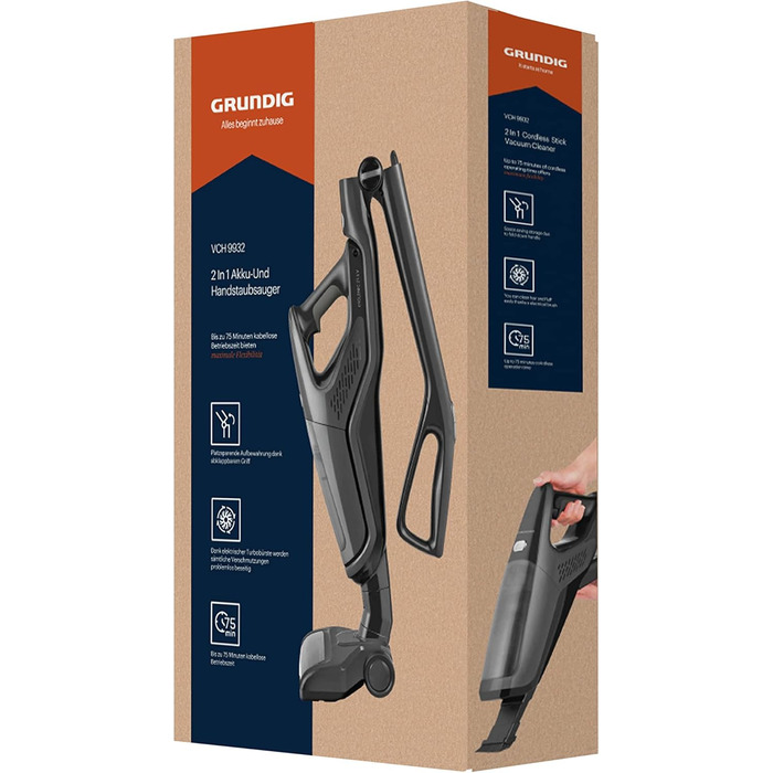 Ручний пилосос Grundig VCH 9932 2 в 1, акумуляторний, 21.6V, сірий