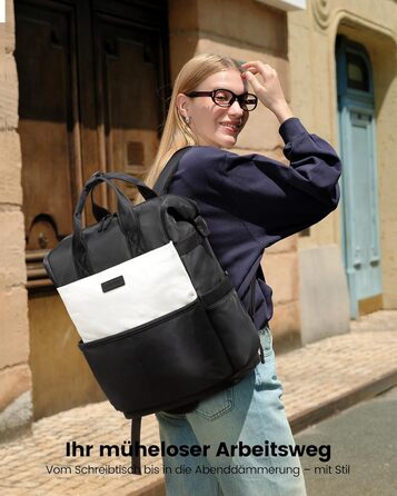 LOVEVOOK Рюкзак для жінок з відділенням для ноутбука 15.6 дюймів, шкільний, для подорожей, універсальний, водонепроникний, для роботи, навчання, чорно-бежево-сірий