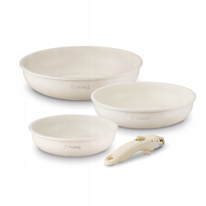 Набір сковорідок для індукційних плит зі знімними ручками Starke Pro Compacti Cream (20/24/28 см)