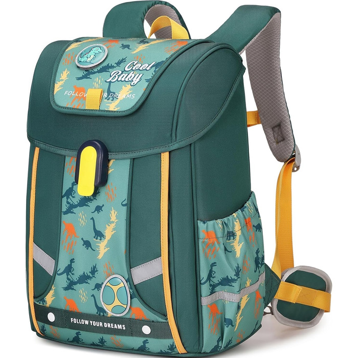 Шкільний рюкзак для хлопчика, 1-4 клас, ергономічний, з нагрудним ременем, 2025, для дітей 6-10 років, знімний поясний ремінь, світловідбиваючі елементи (зелений)