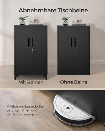 SONGMICS File Cabinet, Multi-Purpose Cabinet, Office Cabinet with 2 Doors, Lockable Cabinet, Steel Storage Cabinet, for Study Room, Living Room, Matte White OMC012W01 (60B cm, Matte Black)