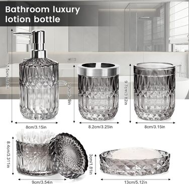 Набір аксесуарів для ванної кімнати зі скла: мильниця, дозатор мила, тримач для зубних щіток, стаканчик та контейнер для ватних паличок. Сучасний дизайн, градієнт, чорний та прозорий колір. Організатор для ванної кімнати.