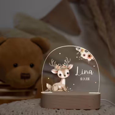 Night light for children with desired name, personalized night lamp dimmable - With a cute animal motif as personalized gifts for children for baptism, birth, Easter & baby gifts (Fawn)