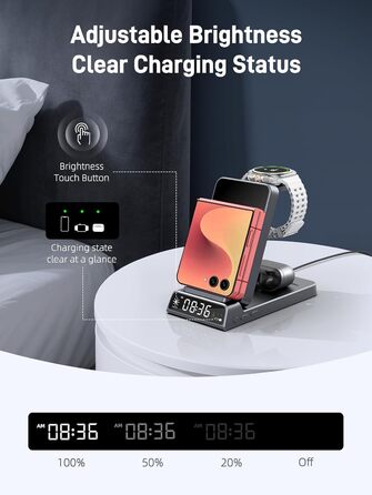 Бездротовий зарядний пристрій 3-в-1 для Samsung Galaxy S26/S25/Z Fold 7/Flip 7/Buds 3/2, Watch 8/7/6/5 Pro - сірий