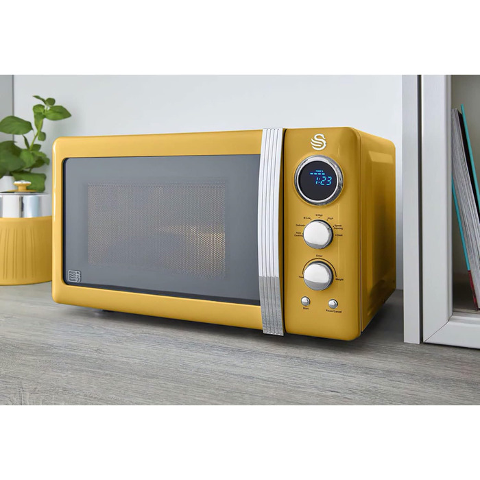 Мікрохвильова піч Swan Retro SM22030YELNEU 20л, жовта, 800W, мікрохвилі з функцією розморожування та таймером 60 хв