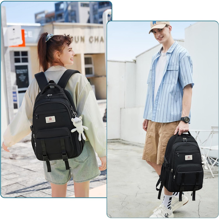 Чорний рюкзак для підлітка, дівчини, студентки: великий, 39.6 см (15.6 дюймів), антикрадійний, для школи, університету