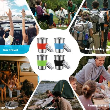 Набір для кемпінгу з нержавіючої сталі: посуд, столові прилади на 4 особи, у сітчастій сумці