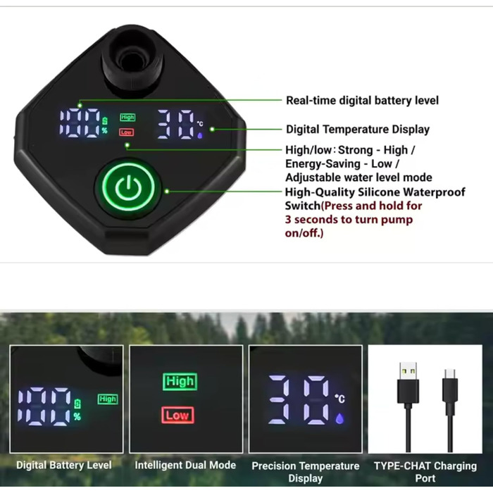 Портативна душова кабіна для кемпінгу HowseHold 6000 mAh з акумулятором, USB-C, регульований тиск, для відпочинку на природі, фестивалів, походів та подорожей