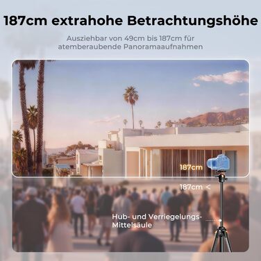 Штатив для камери та смартфона K&F Concept A305A1, 187 см, трипод з регулюванням висоти, алюміній