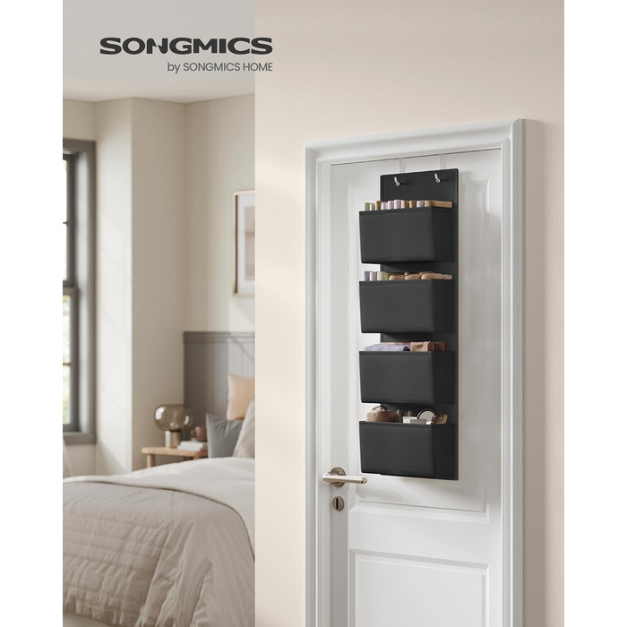 Органайзер для шафи SONGMICS з 4 кишенями, підвісна полиця, органайзер для гардеробу, підвісне зберігання, органайзер для дверей, спальня, вітальня, 2 x 33,5 x 00 см, RDH04G (2, Чорний)