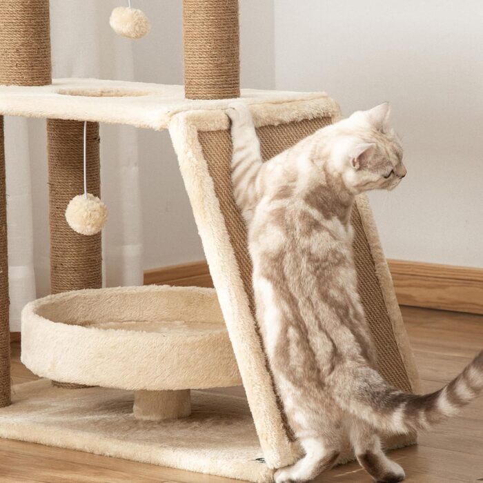 Кігтеточка PawHut для котів 76 см з іграшками, лежаком та когтешматкою, багатоповерхова, для середніх котів, світло-коричнева