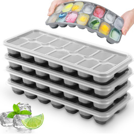 Силіконова форма для льоду з кришкою, BPA-free, набір 8 шт, штабельовані контейнери для коктейлів, віскі та кави (чорний та сірий)