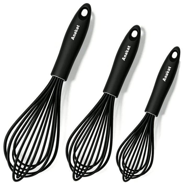 Набір силіконових вінчиків Aneaat (3 шт.) з нержавіючою сталлю – для антипригарного посуду, збивання, змішування. Розміри: 21 см, 26 см, 30 см
