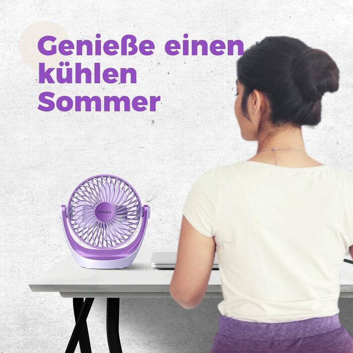 Вентилятор USB OCOOPA: компактний, тихий, 3 швидкості, 360° обертання, для офісу, дому та відпочинку (фіолетовий)