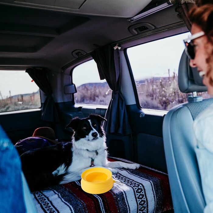 Складаний миска для води для собак SLSON, витокозахисний, портативний, для подорожей на авто, персиково-рожевий (жовтий)