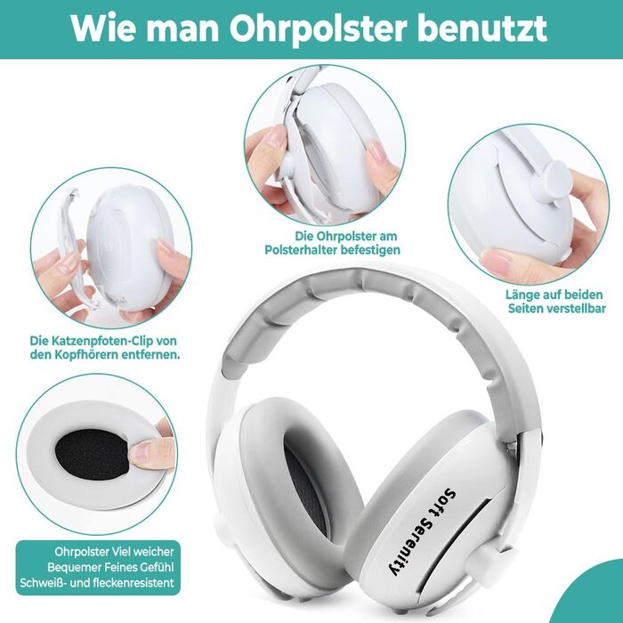 Навушники для захисту слуху для малюків 2-в-1 з екіпежем, комфортні та регульовані, для дітей до 4 років, сертифіковані CE, 25 дБ. Ідеально підходять для сну, подорожей та фестивалів.