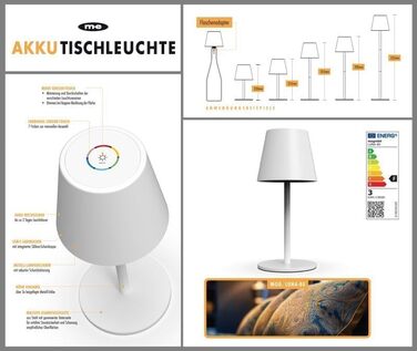 LED настільна лампа LUNA-80-W з акумулятором, диммування, сенсорне керування, 7 кольорів, регулювання висоти