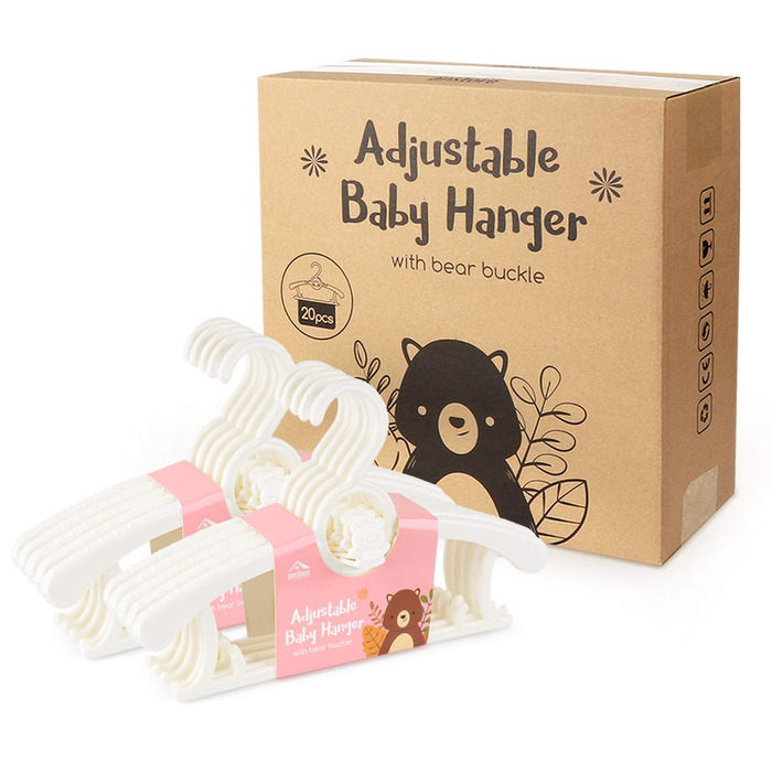 Місця для дитячого одягу: 20 шт. Місця для одягу, що ростуть, для дітей, що економлять простір, з ручками у вигляді ведмедиків, неслизькі вішалки для немовлят та малюків, білі