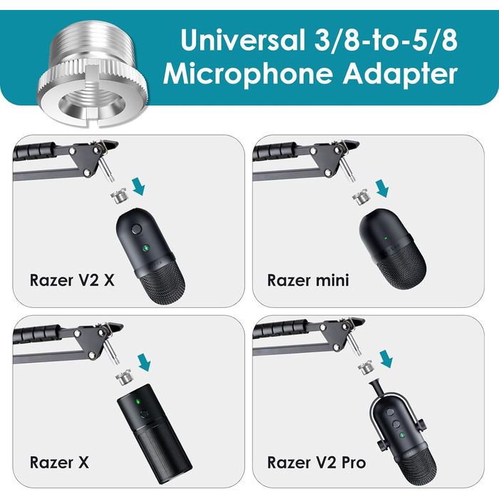 Тримач для мікрофона YOUSHARES Seiren V2 X: сумісний з Seiren Mini, V3 Mini/Chroma, Razer Seiren V2 X/Pro, Seiren X. Тримач з кабелями, стійка для стрімінгу та геймінгу