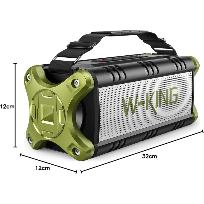 Портативна Bluetooth колонка W-KING 90W з глибоким басом, IPX6, до 40 год роботи, AUX, NFC, TF-карта, зелений колір