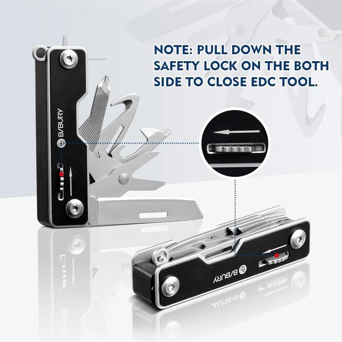 Мультитул BIBURY з нержавіючої сталі, багатофункціональний: викрутка, ніж, відкривачка, карабін. Ідеальний для кемпінгу, ремонту, подарунок для чоловіків (Чорний)