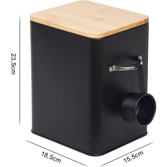 Контейнер для порошку 6.5л з дозатором, коробка для порошку, контейнер для корму, коробка для печива, кави, корму для тварин (Чорний)