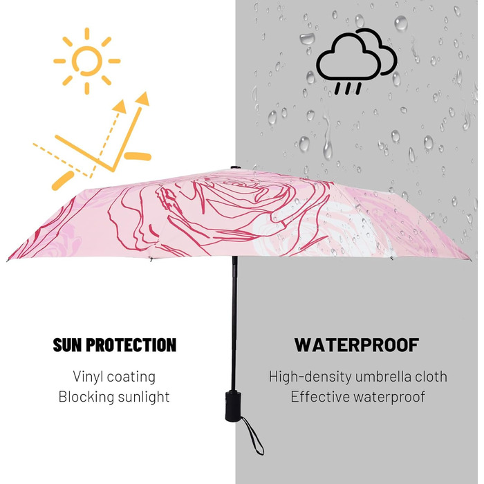 Компактна дорожня парасолька SY Winddicht: автоматична, легка, незламна. Виробник продає. Висока якість за доступною ціною (C-Rosa Rose)