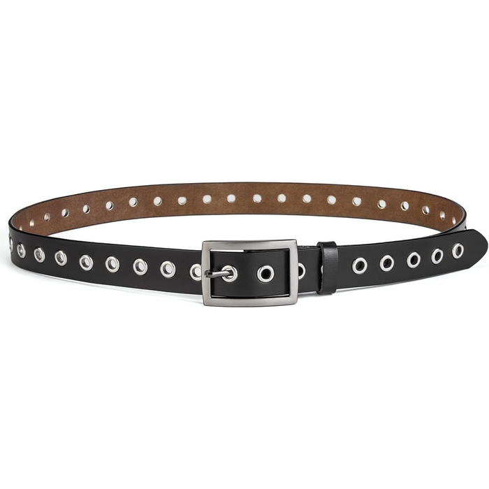 Жіночий шкіряний ремінь з металевою пряжкою для джинсів Dreess, ширина 1.1 см, довжина 115 см (підходить для обхвату талії 95-106 см), колір: чорний