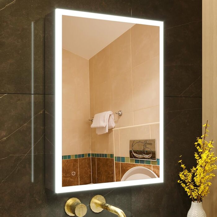 LED дзеркальна шафка для ванної кімнати KWW з підсвічуванням, регульованою температурою світла, протитуманним покриттям та USB роз'ємами (2 дверцята, 80x70 см)