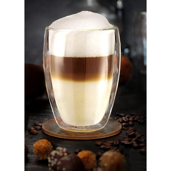 Creano Double-Walled XXL Insulated Glass 400ml, Extra Large Heat-Resistant Coffee/Tea/Latte Macchiato Glass Made of Borosilicate Glass, Set of 4