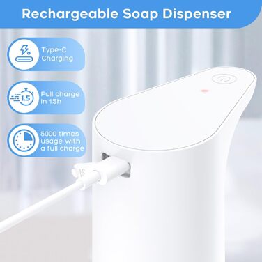 Automatic Foam Soap Dispenser: LAOPAO Soap Dispenser Set IPX5 Waterproof, USB-C Rechargeable with Sensor Infrared Motion Sensor for Kitchen & Bathroom White
