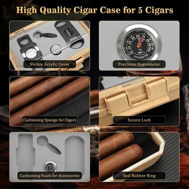 KEJIAR Вишуканий футляр для сигар з контролем вологості, набір інструментів для сигар (3 в 1, V-Cut, Straight Cut, штамп)